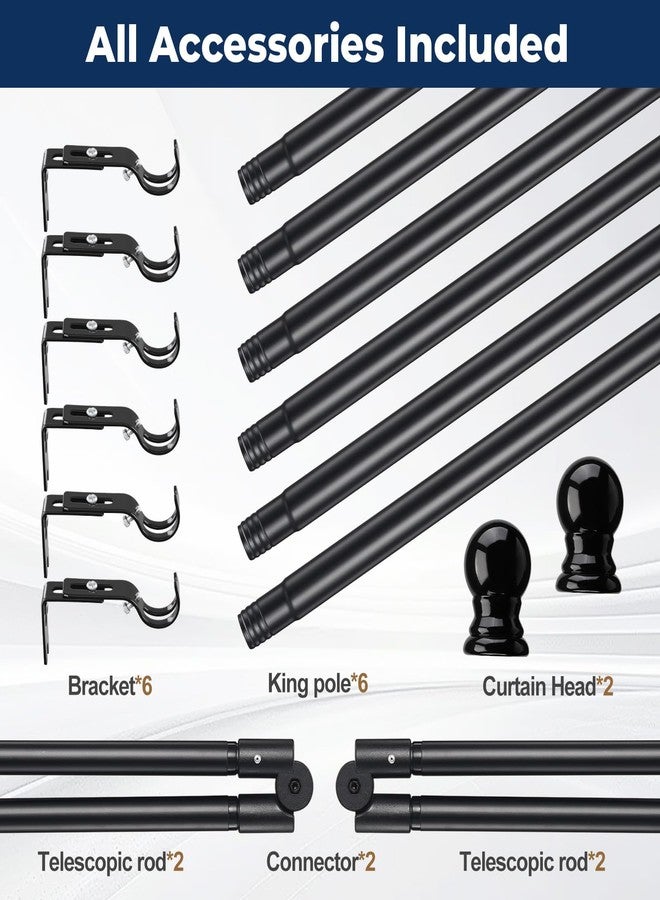 EUIJOIP The Last Curtain Rod You'll Ever Buy! Rustproof Metal 3 Sides Adjustable U Shape Rod - Foldable Corner Solution for Bay/Box/U Shaped Windows (15-53 Inch Side Rods 25-78 Inch Center Rods) (Matte Black) - Image 5